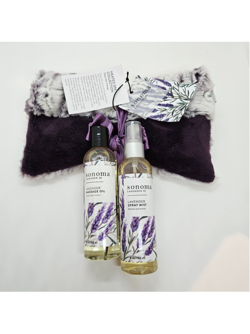 Sonoma Lavender Co NEW Iced Plum Spa Hot Mask, Massage Oil, Spray Mist Gift Set